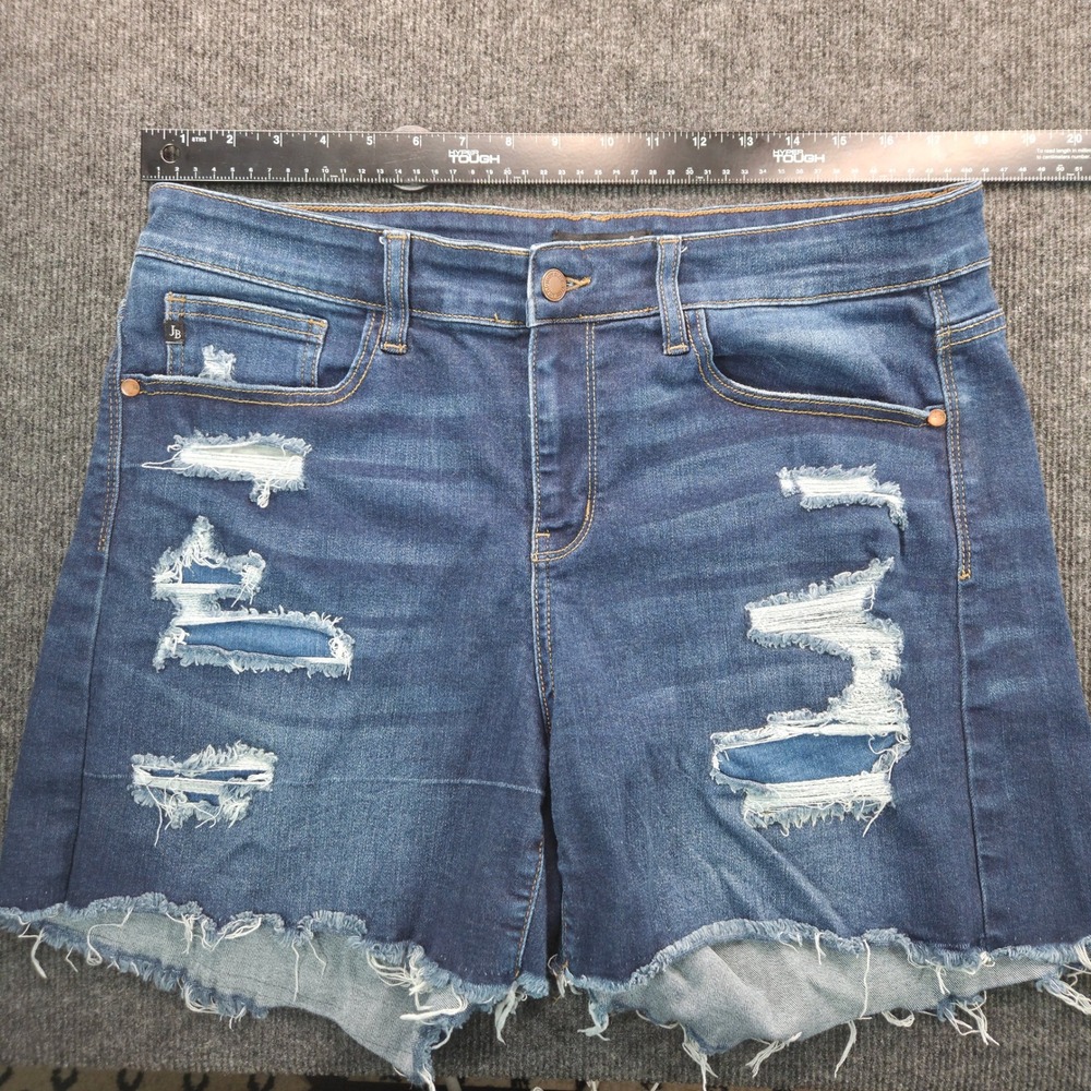 Judy Blue Distressed Denim Shorts 1XL Dark Wash Raw Hem Grunge Y2K - Picture 1 of 11